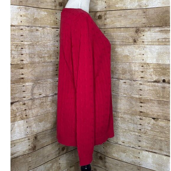 ANN TAYLOR LOFT CASUAL CLASSIC MODIST EVERYDAY RED CABLE KNIT V-NECK SWEATER. - Picture 2 of 5